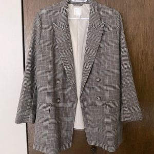 H&M Plaid Brown Cream Blazer with pockets Dark Academia (XL)